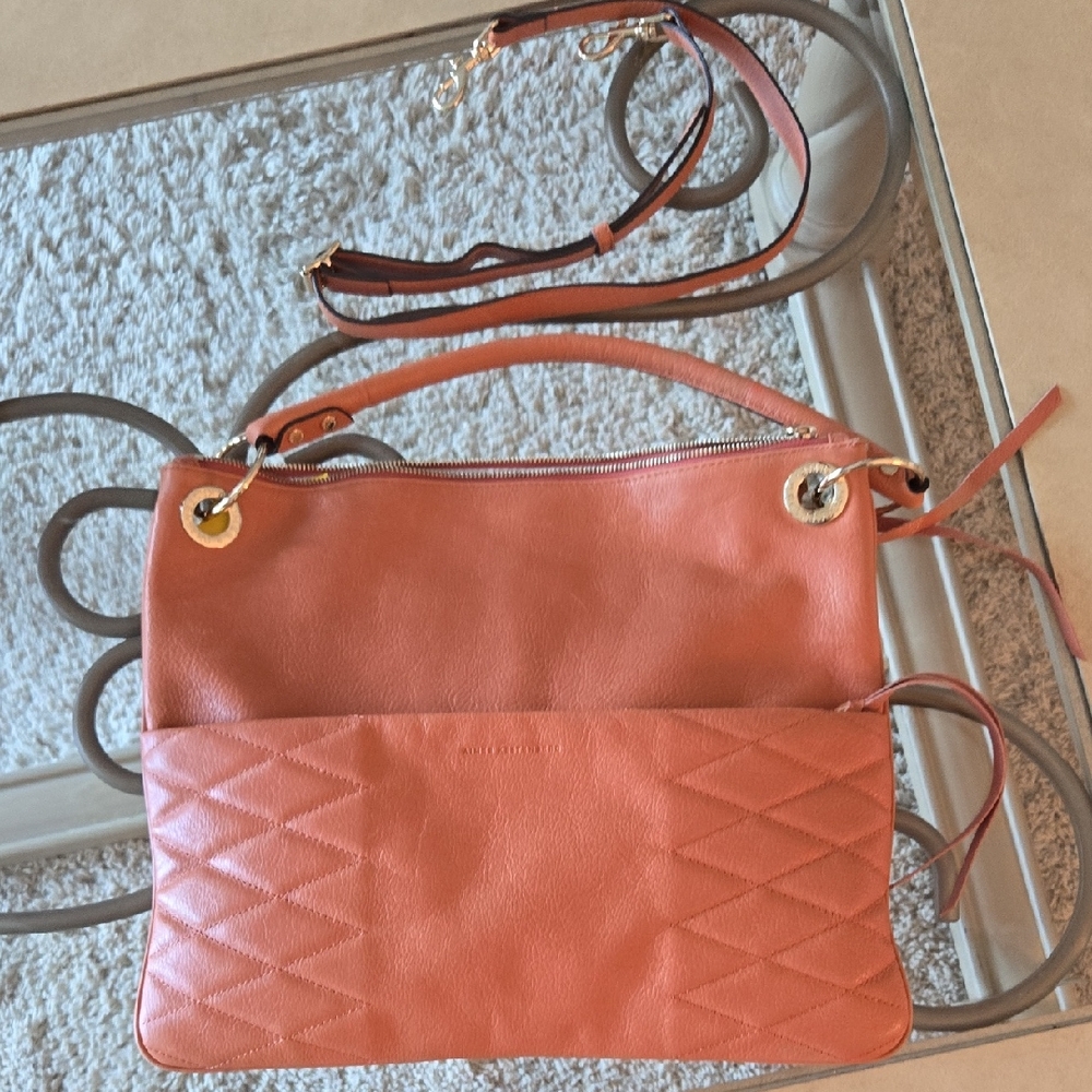 Coral Color Aimee Kestenberg Purse With Strap And Additional Shoulder Strap